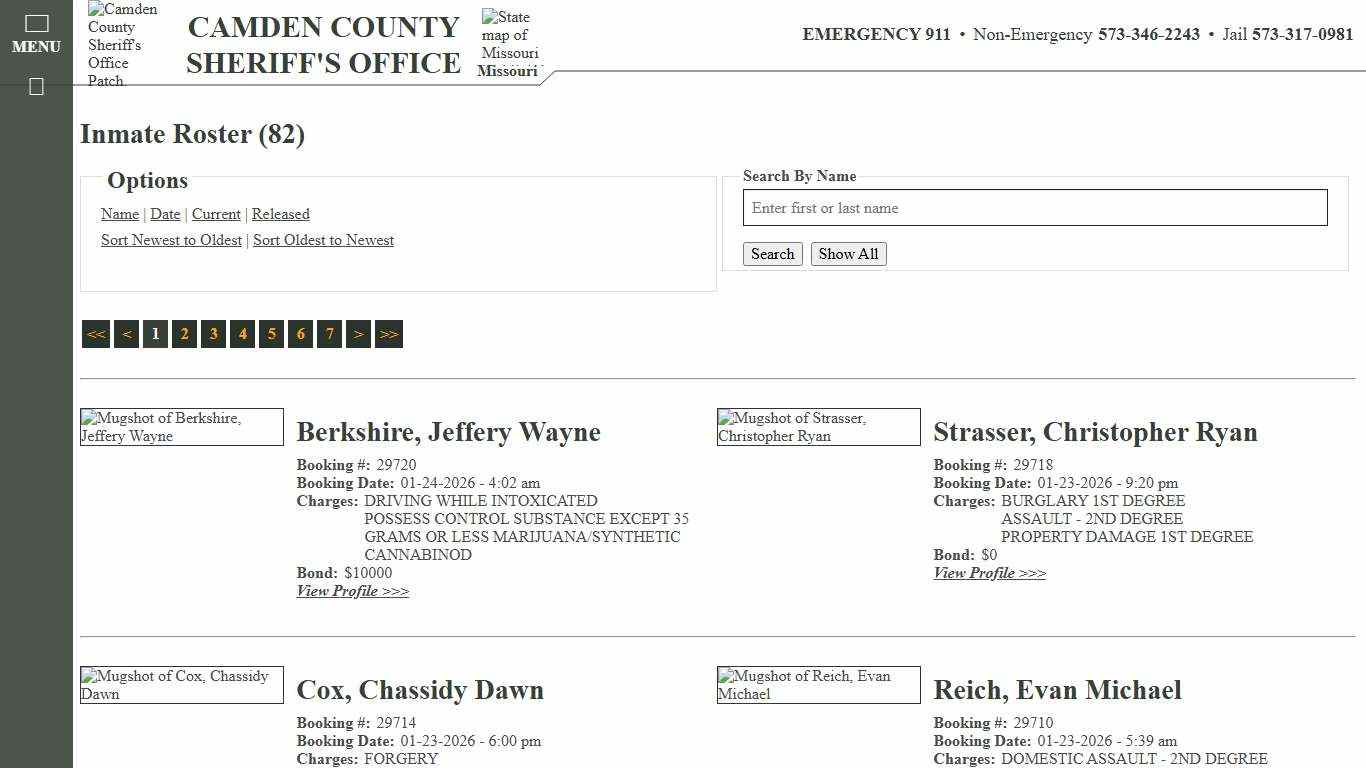 Inmate Roster - Current Inmates Booking Date Descending - Camden County Missouri Sheriff's Office